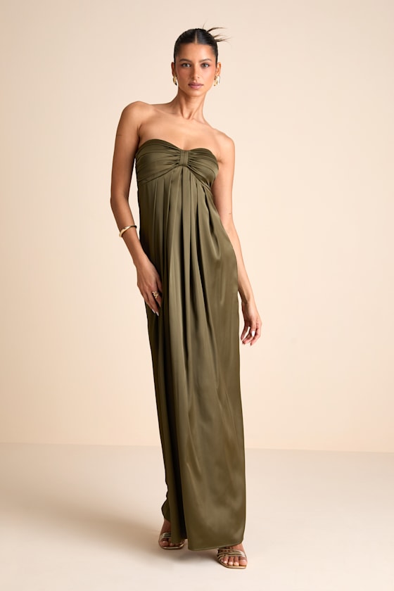 Memorable Entrance Rust Orange Strapless Satin Maxi Dress