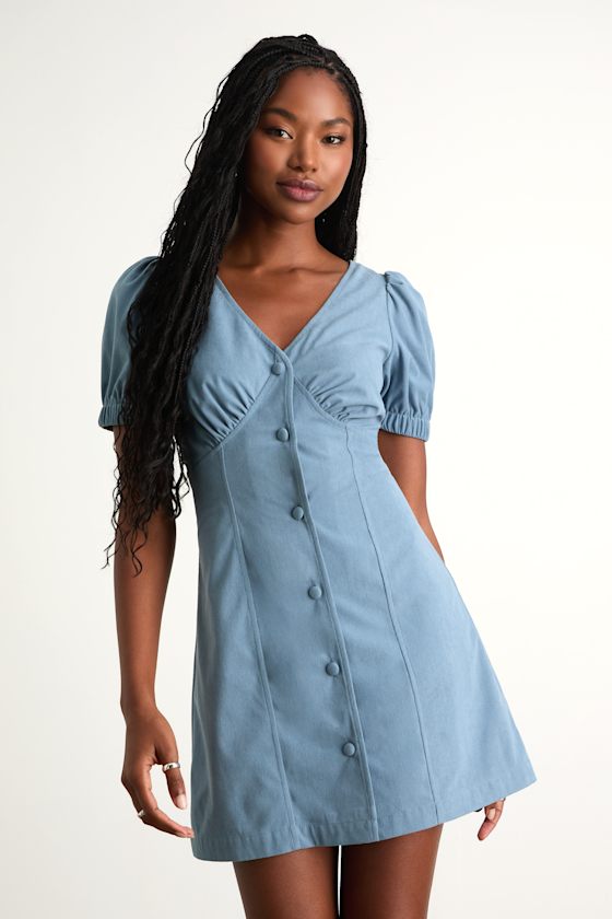 Adored Cutie Orange Corduroy Button-Front Mini Dress