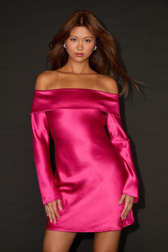 Luxurious Vision Teal Satin Off-the-Shoulder Mini Dress