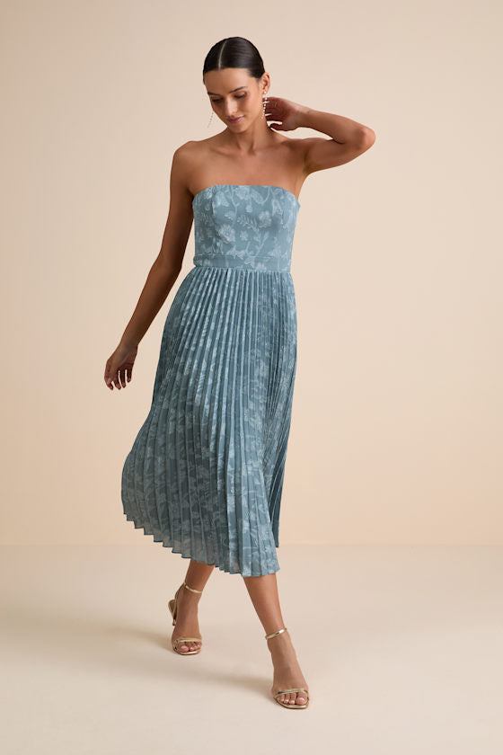 Perfectly Stunning Ivory Jacquard Strapless Midi Dress
