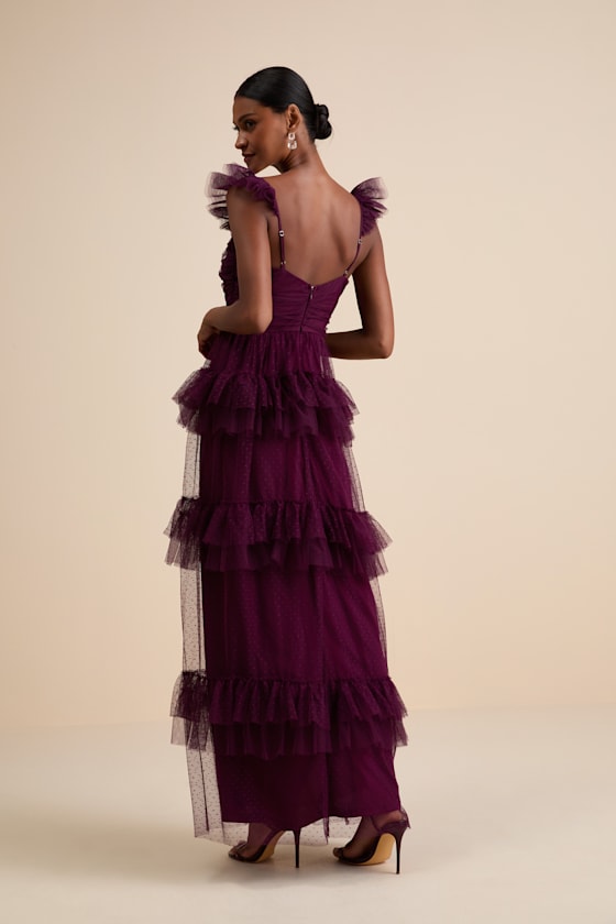 Pure Radiance Sage Brush Mesh Swiss Dot Tiered Maxi Dress