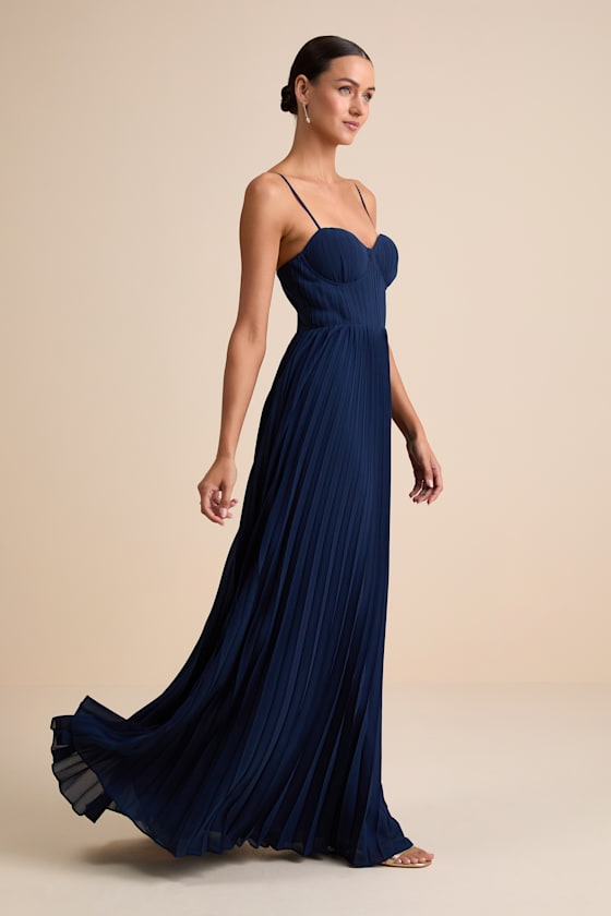 Admirable Elegance Light Blue Pleated Bustier Maxi Dress