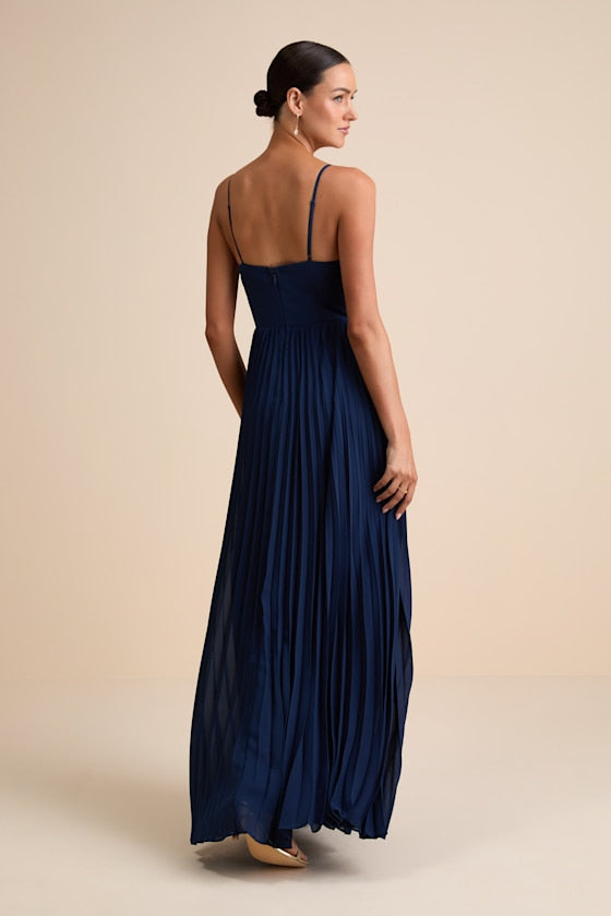 Admirable Elegance Light Blue Pleated Bustier Maxi Dress
