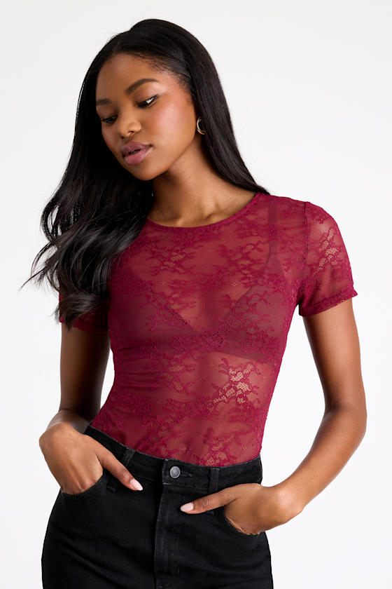 Clearly Sultry Black Lace Sheer Short Sleeve Top