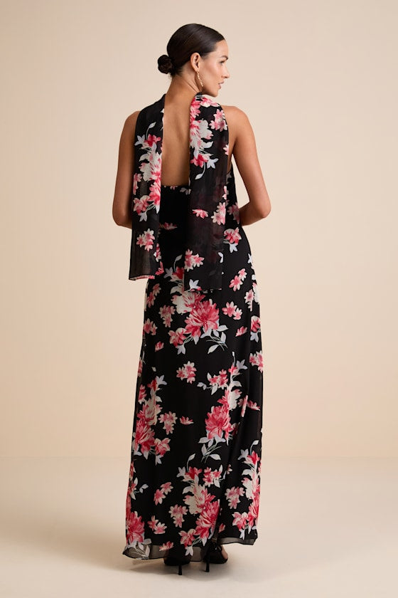 Rawya Red Orange Strapless Maxi Dress and Scarf Set