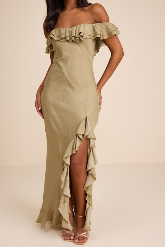 Eloisa Lilac Satin Off-the-Shoulder Maxi Dress
