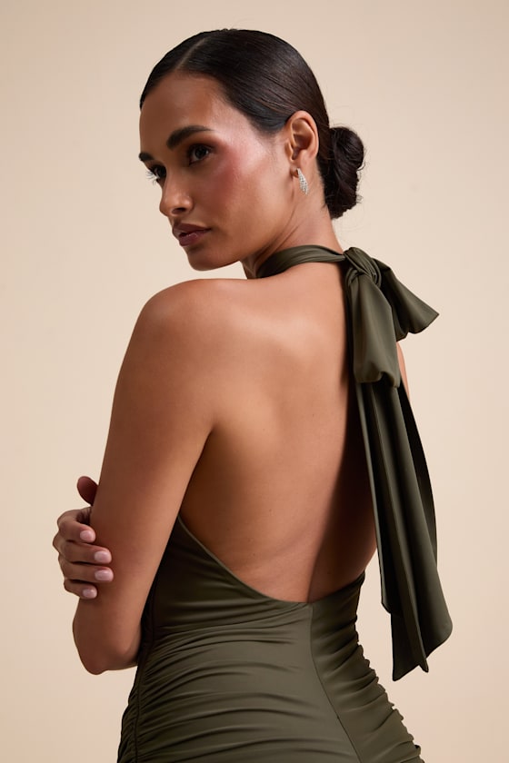 Seraiah Navy Knotted Ruched Halter Maxi Dress