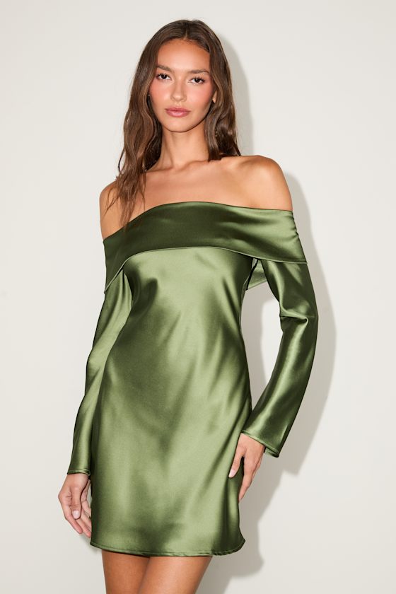 Luxurious Vision Berry Pink Satin Off-the-Shoulder Mini Dress