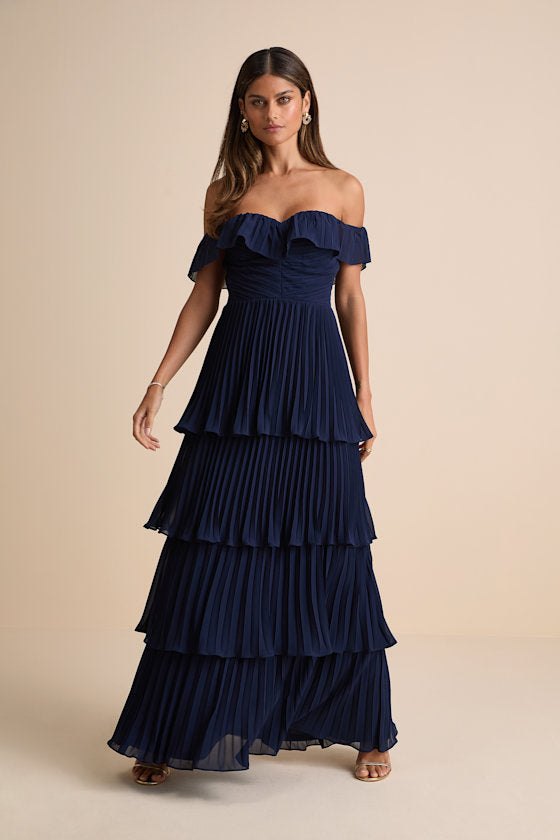 Always Remarkable Rusty Rose Pleated Off-the-Shoulder Maxi Dress