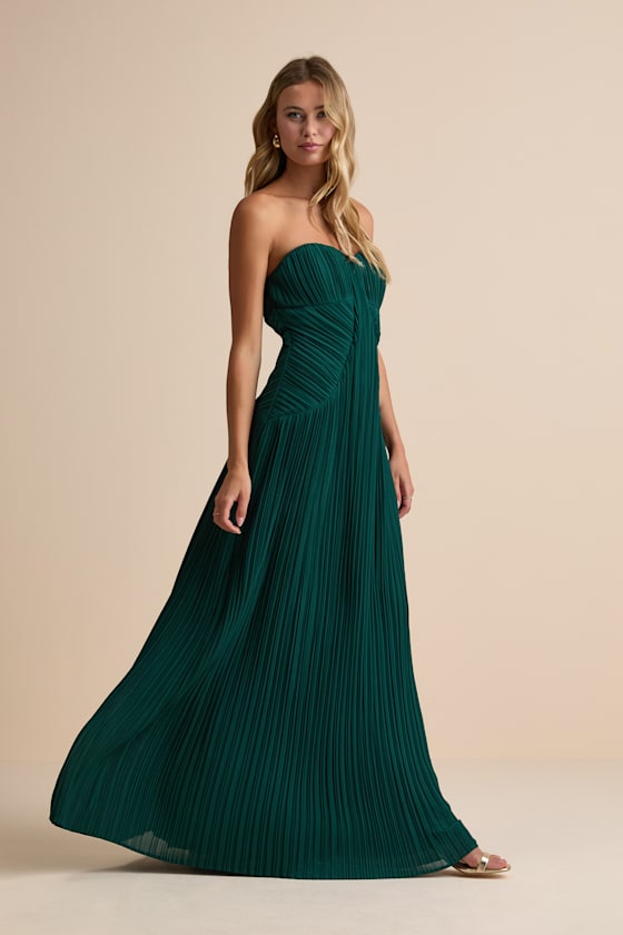 Narasha Fuchsia Pleated Strapless Maxi Dress