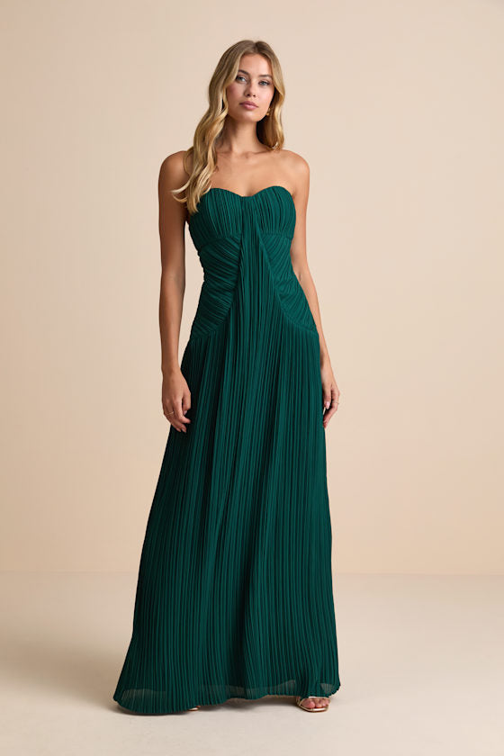Narasha Fuchsia Pleated Strapless Maxi Dress