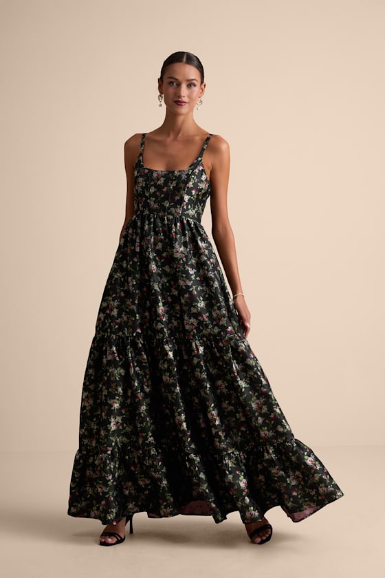 Avalie Black Tiered Bustier Maxi Dress