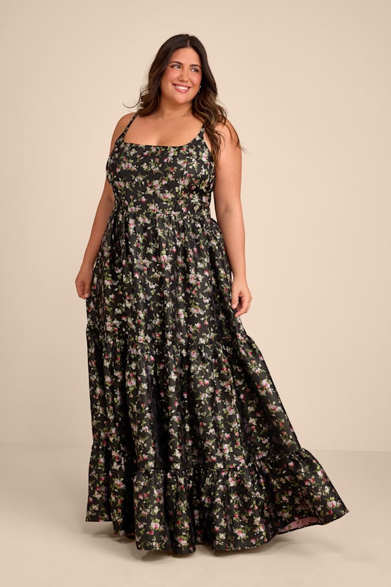 Avalie Cream Floral Tiered Bustier Maxi Dress