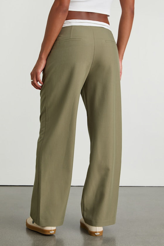 Refined Mood Taupe and White Straight Leg Trouser Pants