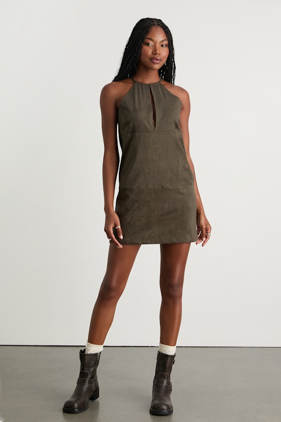 Westlynn Black Suede Cutout Shift Mini Dress