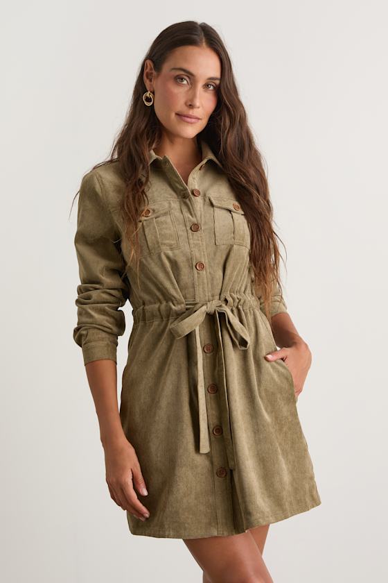Simple Affection Black Corduroy Mini Dress With Pockets