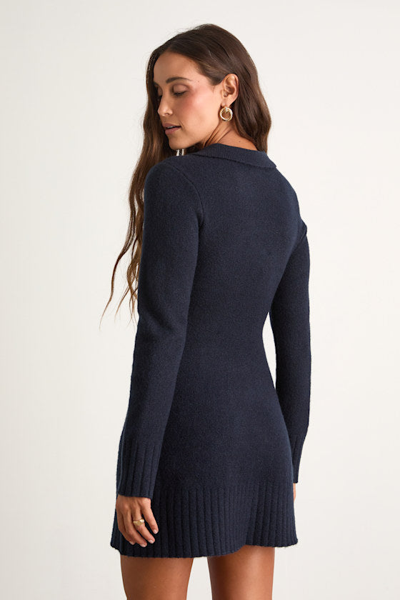 Soft Serenity Heather Taupe Collared Sweater Mini Dress