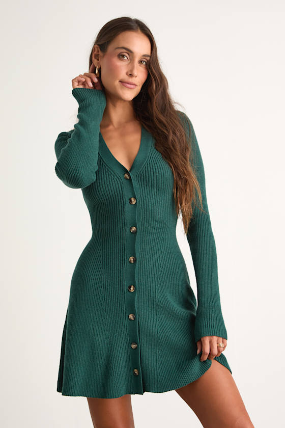 Adorably Flirty Mauve Pink Button-Front Sweater Mini Dress