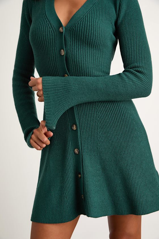 Adorably Flirty Mauve Pink Button-Front Sweater Mini Dress