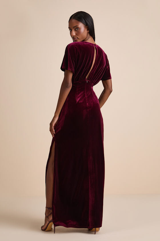 Mystical Charm Black Velvet Flutter Sleeve Maxi Dress