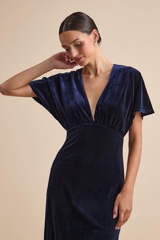 Mystical Charm Black Velvet Flutter Sleeve Maxi Dress