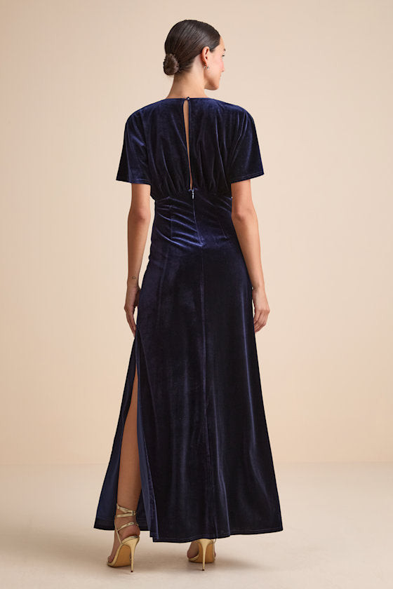 Mystical Charm Black Velvet Flutter Sleeve Maxi Dress