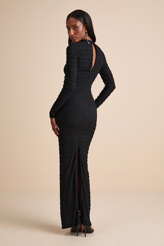 Trendsetting Design Brown Textured Long Sleeve Maxi Dress