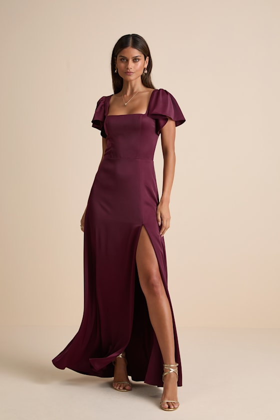 Ultimate Sweetness Emerald Green Satin Flutter Sleeve Maxi Dress