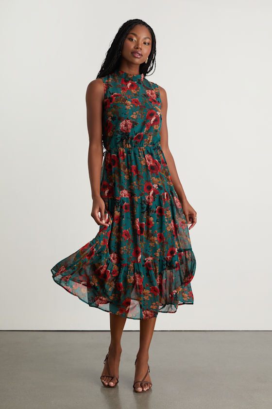In My Dreams Blue Floral Print Midi Dress