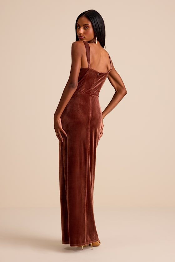 Pristine Luxury Dark Berry Velvet Bustier Maxi Dress