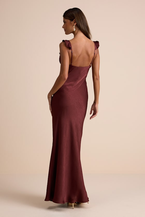 Angela Brown Satin Ruffed Slip Maxi Dress