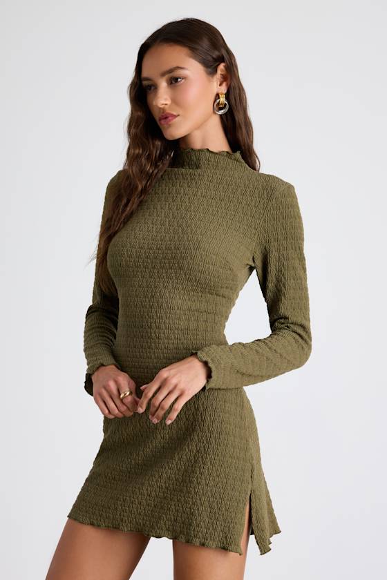 Flattering Forecast Black Textured Long Sleeve Mini Dress