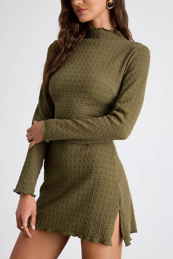 Flattering Forecast Brown Textured Long Sleeve Mini Dress