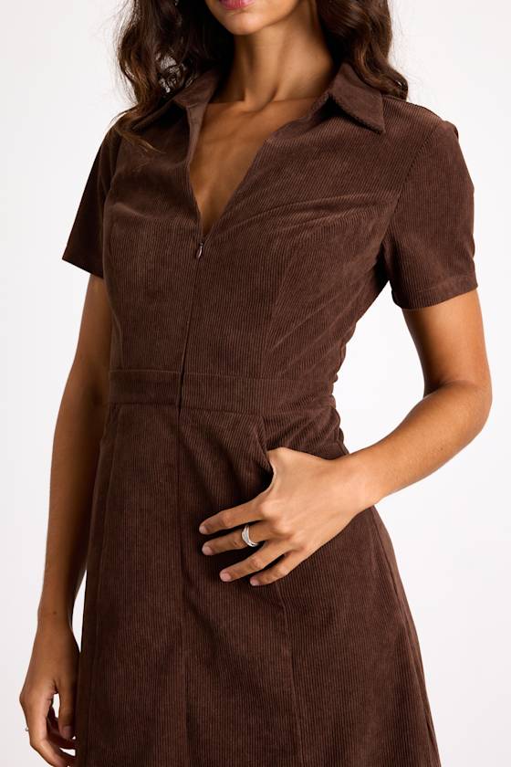 Go-Getter Girl Rust Orange Corduroy Mini Dress With Pockets