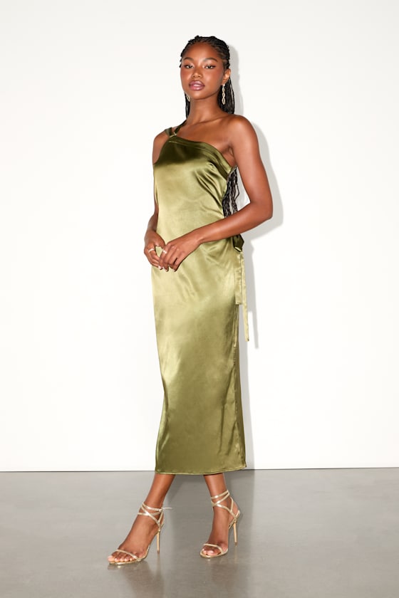 Yvonne Navy Satin One-Shoulder Midi Dress
