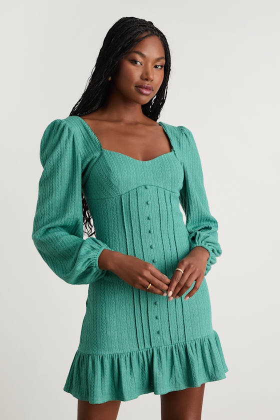Coveted Sweetness Rust Pointelle Knit Long Sleeve Mini Dress