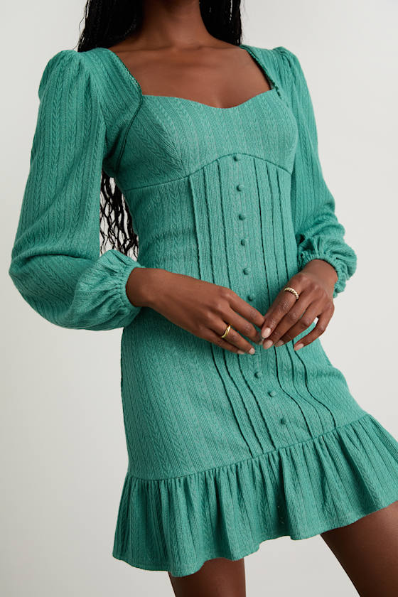 Coveted Sweetness Rust Pointelle Knit Long Sleeve Mini Dress