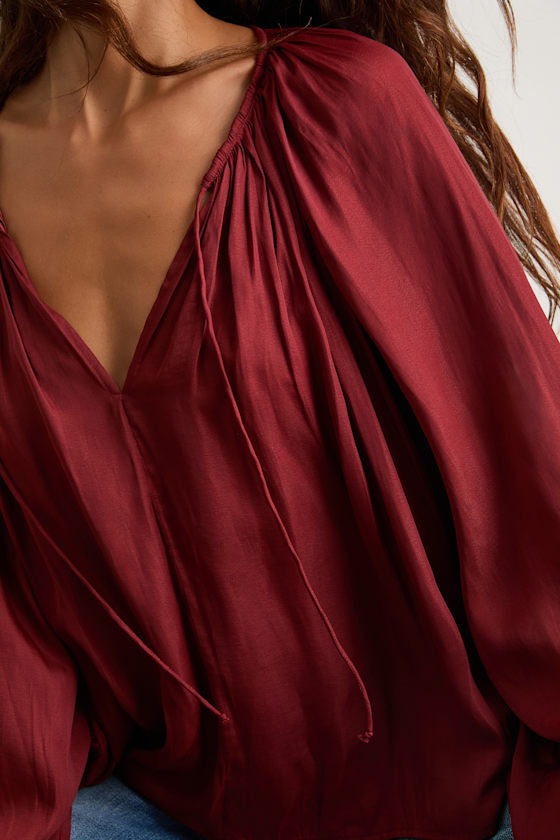 Hestia Tan Gathered Balloon Sleeve Top