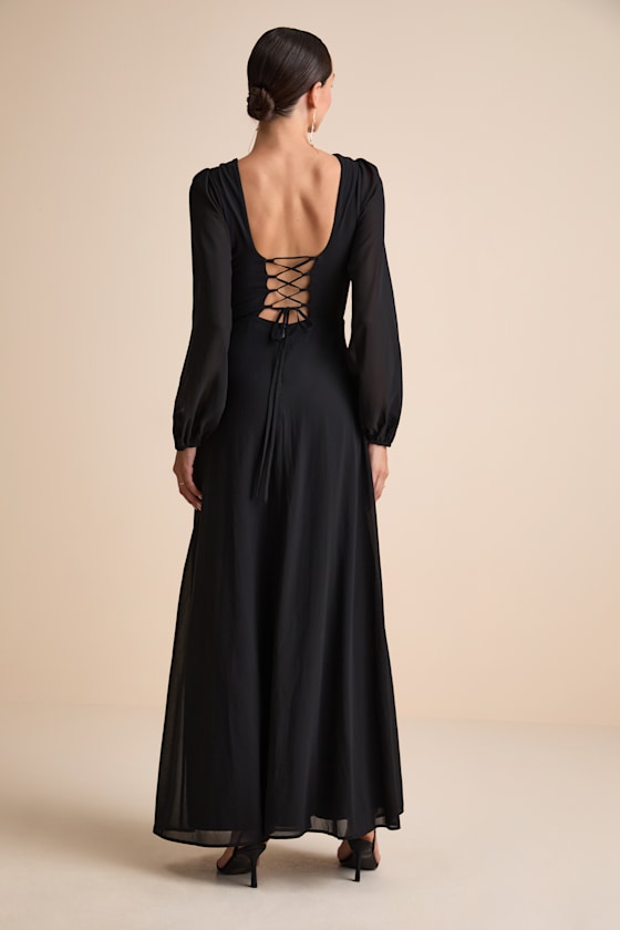 Marvelous Affair Navy Blue Pleated Lace-Up Maxi Dress