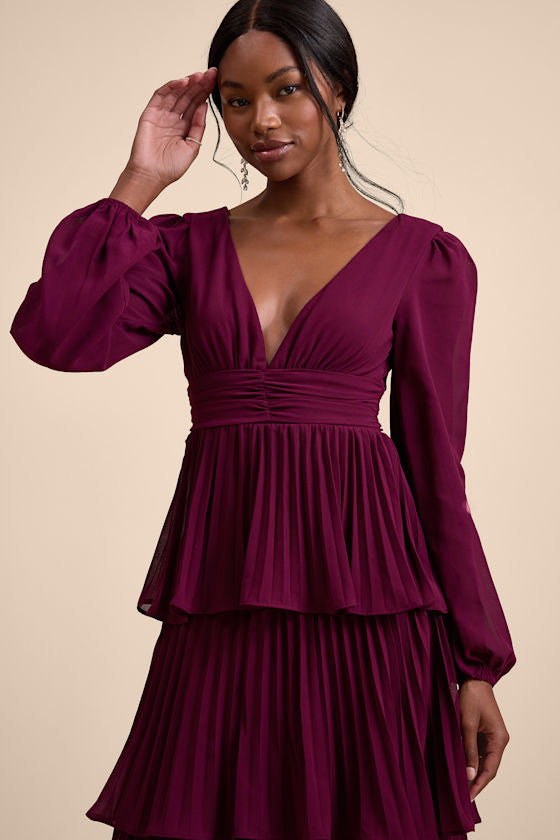 Graceful Finesse Olive Green Pleated Long Sleeve Maxi Dress