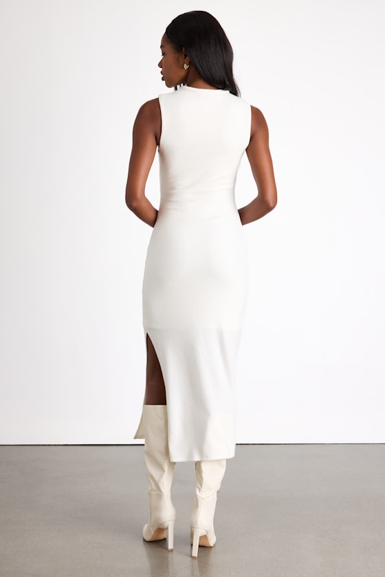 Zephine Ivory Sleeveless Sweater Midi Dress