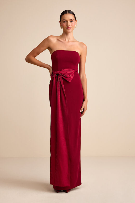 Marvelous Vision Black Strapless Bow Column Maxi Dress