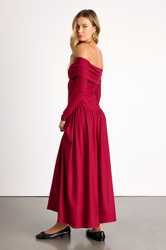 Sescca Black Off-the-Shoulder Jersey Knit Maxi Dress