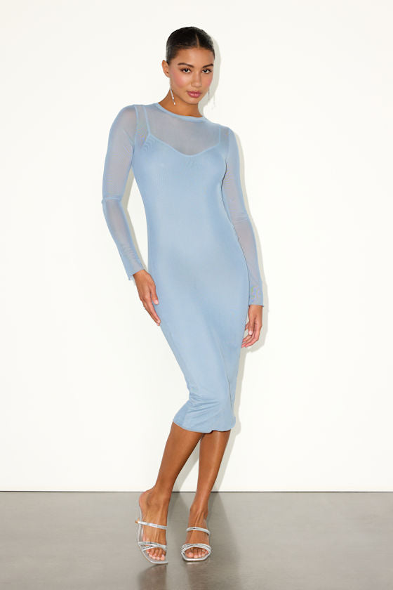 Perfect Plans Black Sheer Mesh Long Sleeve Midi Dress