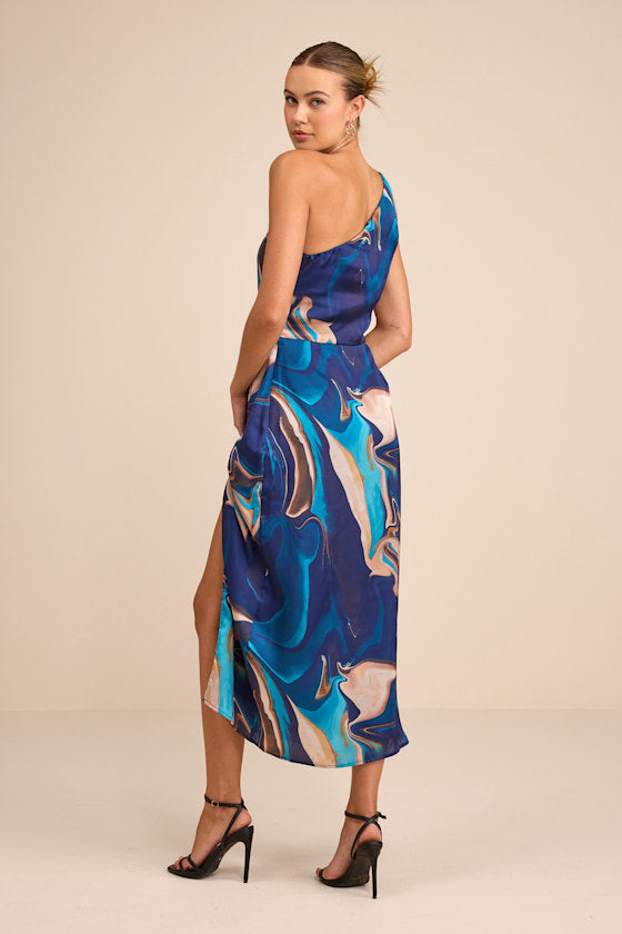 Rhema Navy Satin Midi Dress