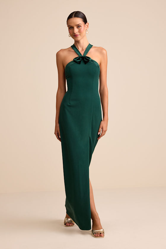Bisian Black Velvet Bow Backless Apron Maxi Dress