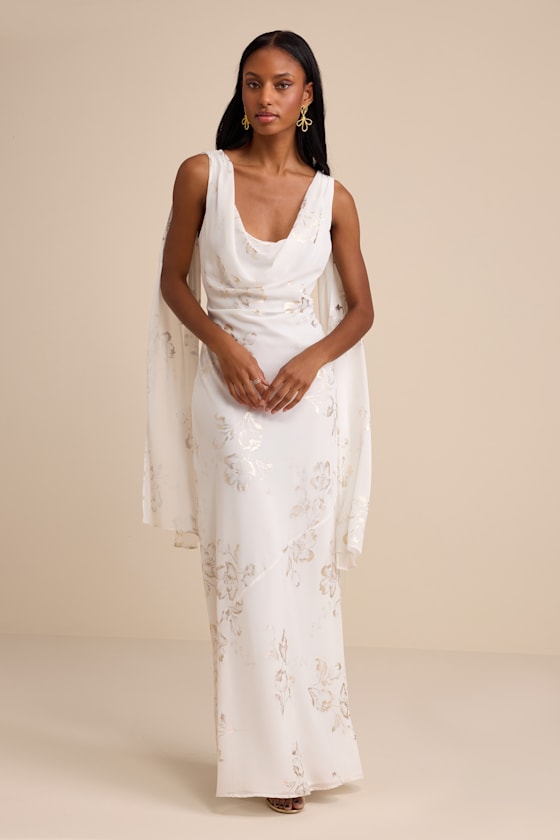 Sidonia Yellow and Gold Floral Cowl Sash Maxi Dress
