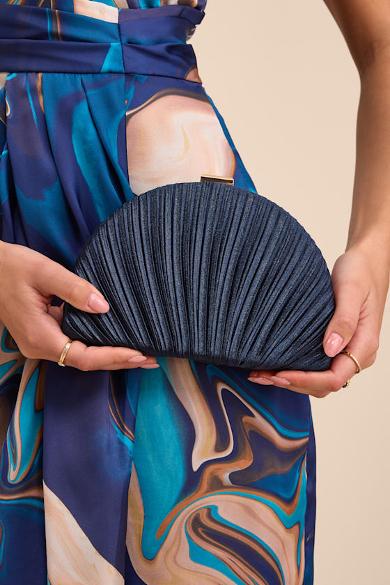 Pleat Perfection Champagne Satin Pleated Hard Clutch