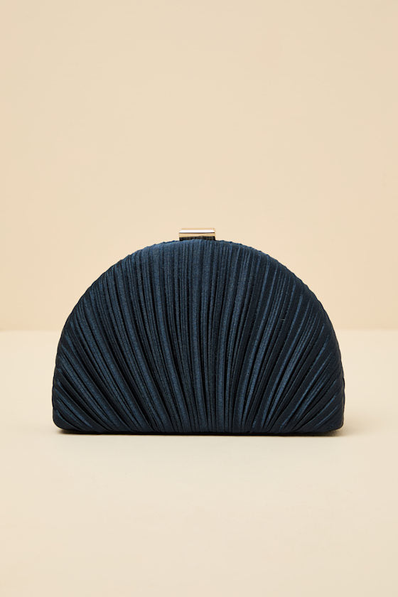 Pleat Perfection Black Satin Pleated Hard Clutch