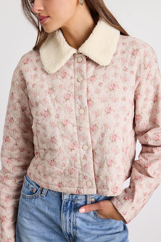 Montera Blush Pink Floral Quilted Barn Jacket